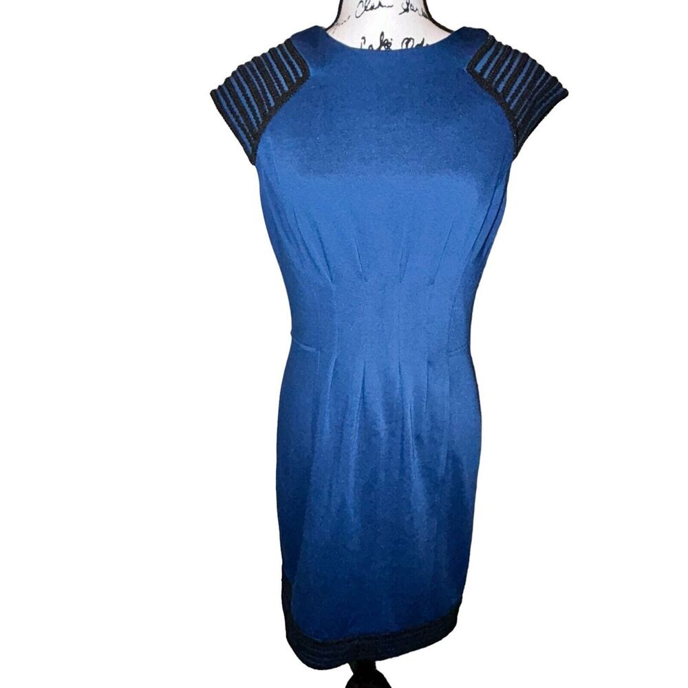 Maggy London Size 12 Twilight Blue Cap Sleeve Knee Length Sheath Dress New $128‎